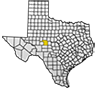 Map showing Tom Green County location within the state of Texas